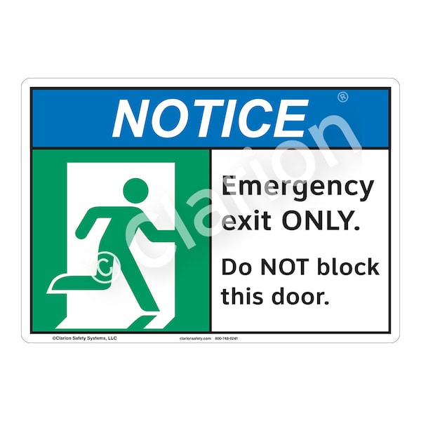 Clarion Safety Systems ANSI/ISO Compliant Notice/Emergency Exit Only